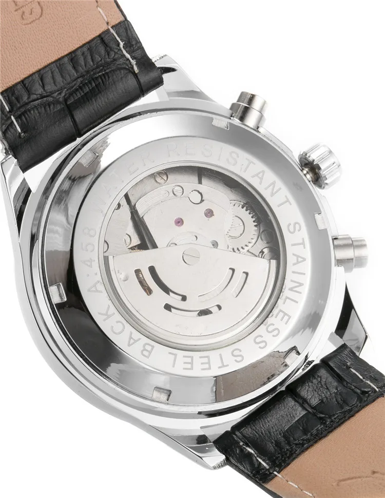 Часы мужские механические с белым циферблатом 24 часа | Наручные часы