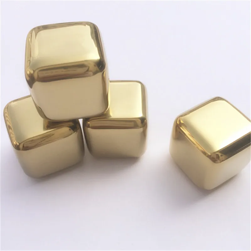 

5pcs/lot Reusable Ice Cubes GOLDEN Stainless Steel Whiskey Stones quick-frozen Wine Beer Cooler Chiller Ice Cubes Stone