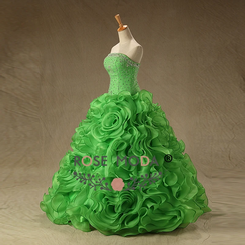 Розовое платье без бретелек зеленое Quinceanera с оборками бальная юбка кристаллами