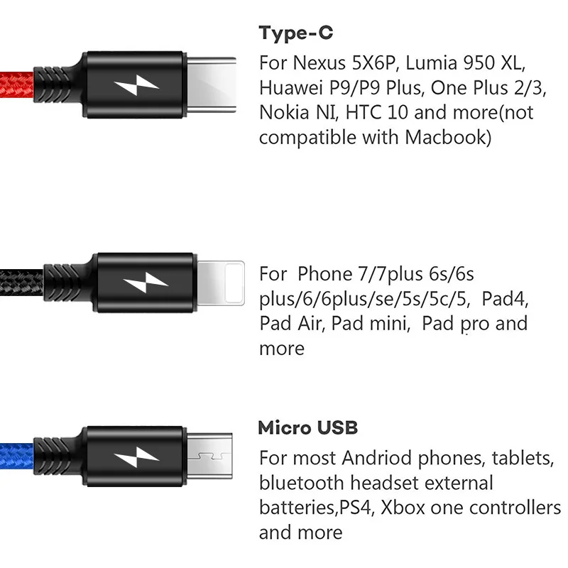 Rovtop 3 в 1 USB кабель с несколькими устройствами разъем для телефона зарядный шнур
