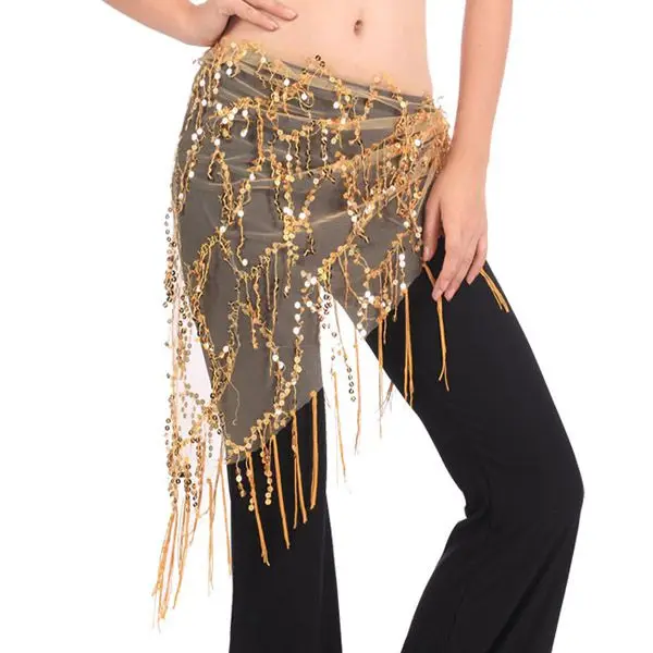 

EFINNY Women Mesh Triangle Hand Make Beads Sequin Tassles Belly Dance Wrap Hip Scarf