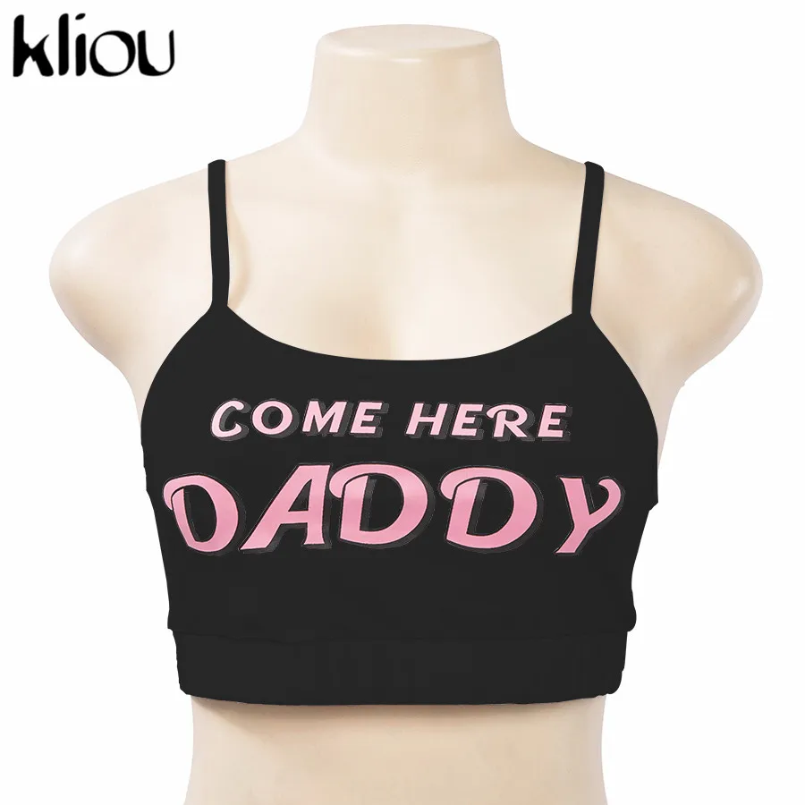 Kliou New Summer Cotton Letter Print Slim Waist Camis Sexy Cropped Camisole Women Spaghetti Women Vest Streetwaer Crop Top