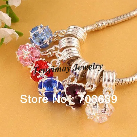 

Mixed Color 10mm Silver Plated Crystal Ball Pendants Fit Snake Chian Bracelet 24pcs/lot