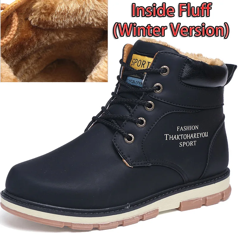 Winter Black Fur SURGUT Brand Hot Newest Keep Warm Winter Boots Men High Quality Waterproof Casual Shoes Working Fashion pu Leather Snow Boots - Цвет: Winter Black Fur