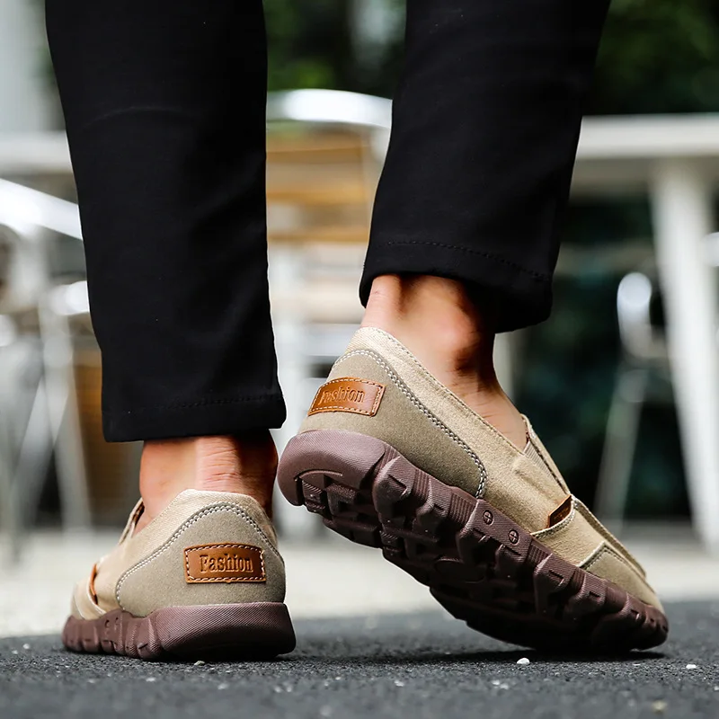 Мужская парусиновая обувь модная мужская повседневная без шнуровки Новинка 2018