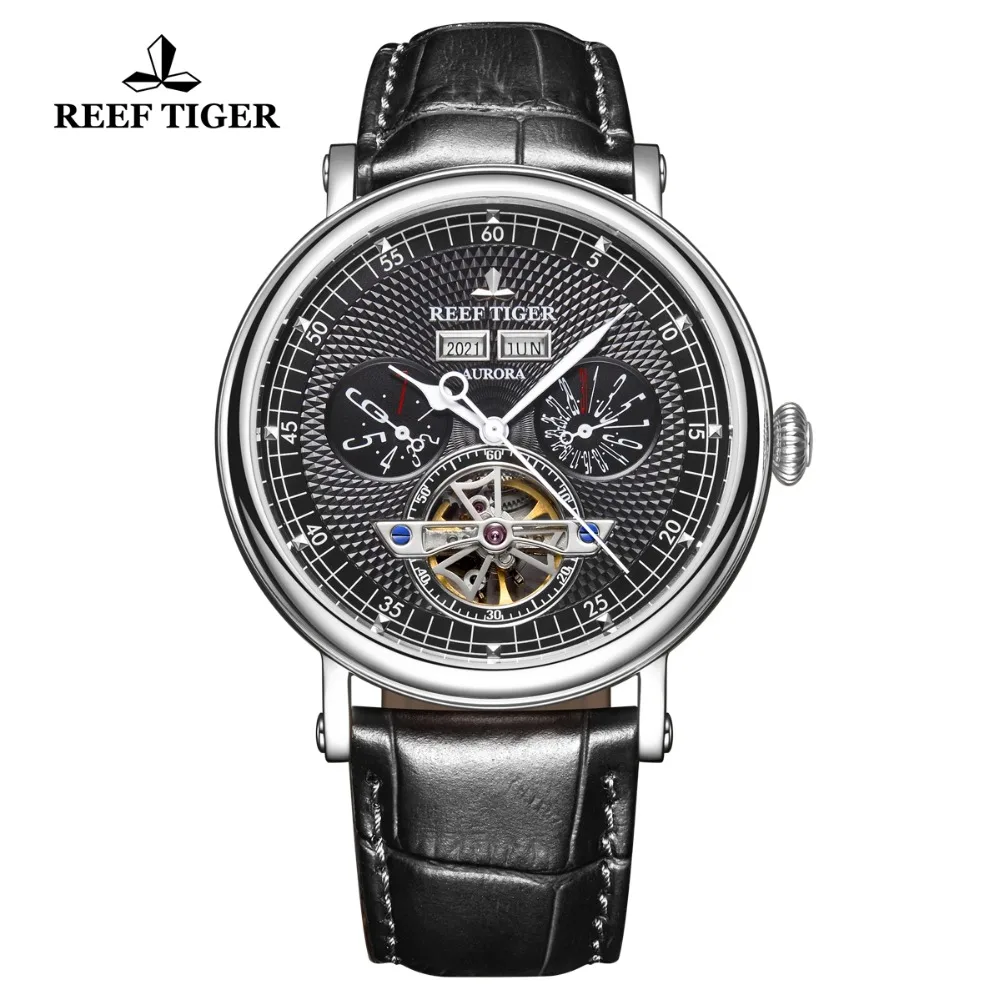 Роскошные мужские повседневные часы Reef Tiger/RT с вечным календарем турбийон