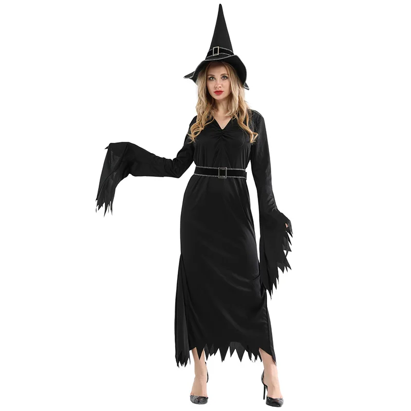 

HUIHONSHE Adult Costume Halloween Party Women Witch Costume Sexy magician Performances Black Dress With Hat
