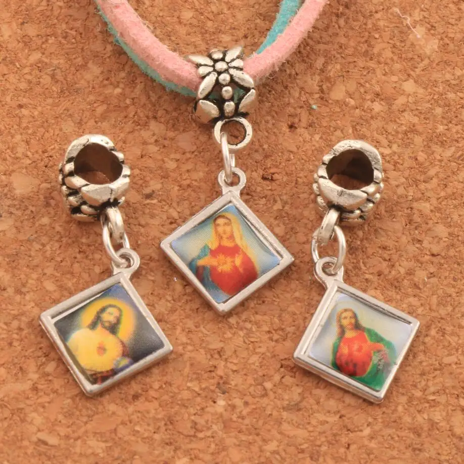 

23PCS 29x15mm Enamel Jesus Christ Icon Cross Religious charm Big Hole Beads Fit European Bracelets B1659