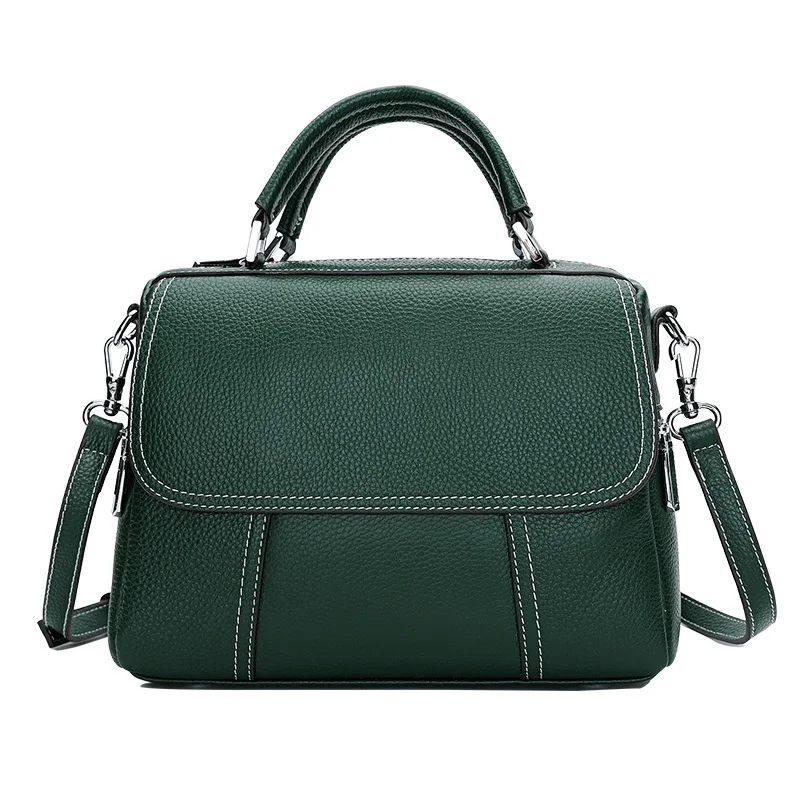 Stylish Genuine Leather Zipper Closure Female Boston Purse Soft Cowskin Lady Flap Pocket Handbag Shoulder Messenger Bag | Багаж и сумки