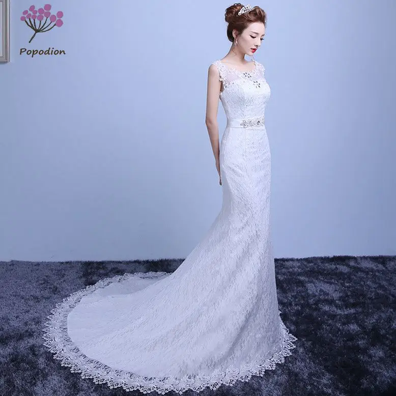 

Popodion Стразы кружевное свадебное платье Русалка свадебное платье vestido de noiva WED90436