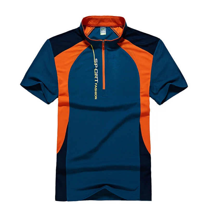 navy blue Летняя спортивная мужская рубашка для фитнеса и спортзала, Мужская быстросохнущая футболка для бега, высокоэластичная уличная спортивная футболка, Ropa Deportiva - Цвет: navy blue