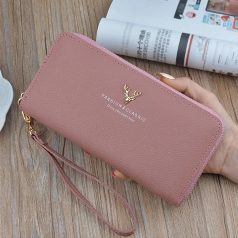 PINK Новинка, Женский Длинный кошелек, кошелек для карт, Модный классический женский кошелек, высокое качество, искусственная кожа, ID держатель, клатч, кошелек на молнии - Цвет: PINK