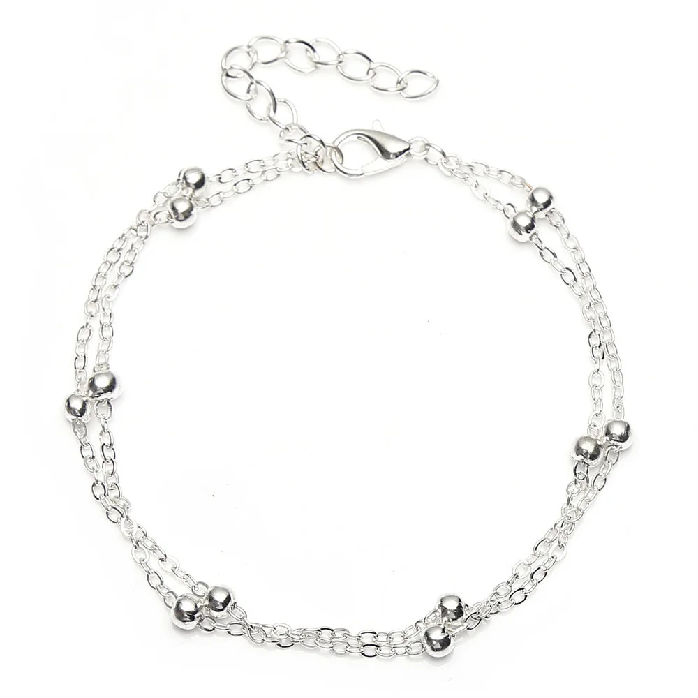 ZVZO Gold Silver Chic Concise Double Layer Bridal Wedding Anklets Chain Charm Beads Leg Bracelet Anklet Foot Jewelry For Women | Украшения