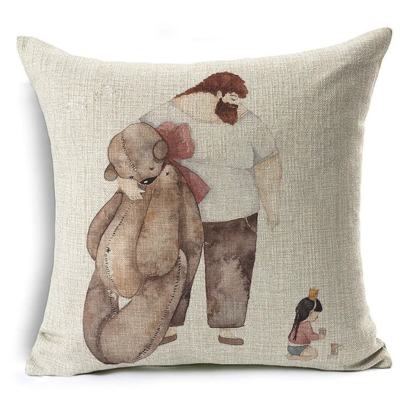 Comwarm Cozy Family Super Father Lovely Daughter Pattern Cushion for Fanther's Gifts Linen Cotton Comfortable Sofa Car Pillows | Дом и сад