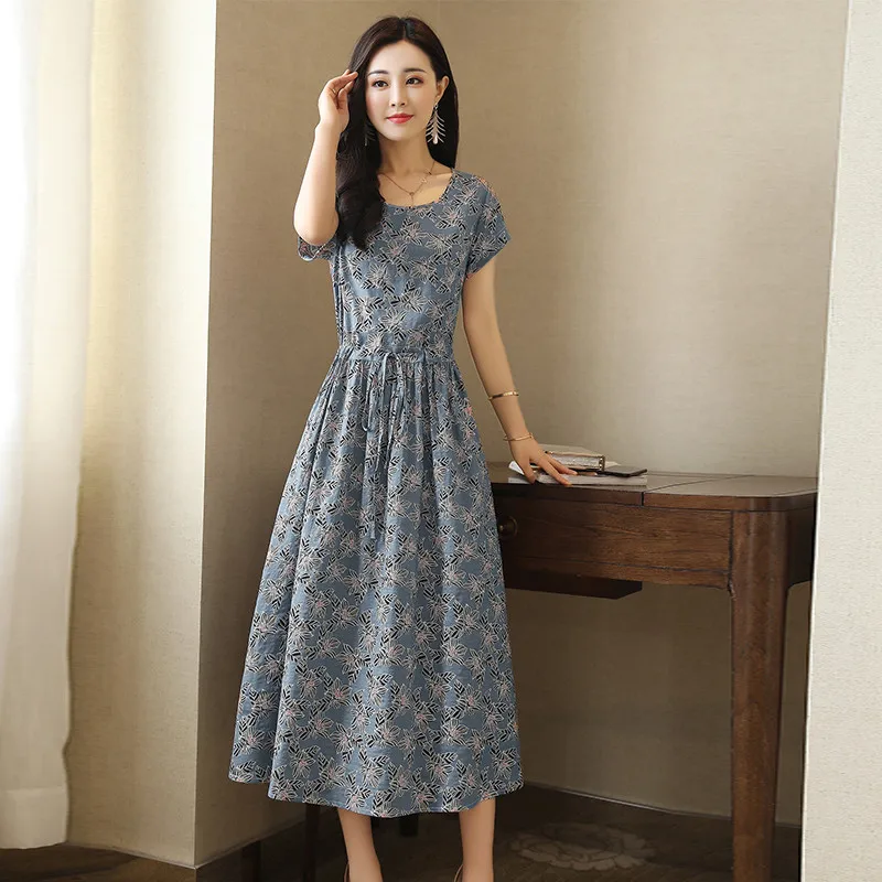 Новый хлопково-льняные с цветочным принтом летнее платье Для женщин Vestidos