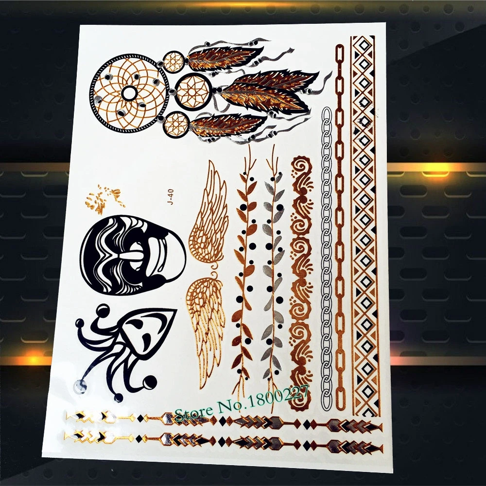 Временные металлические тату наклейки золотые звезды солнце серебряный цвет