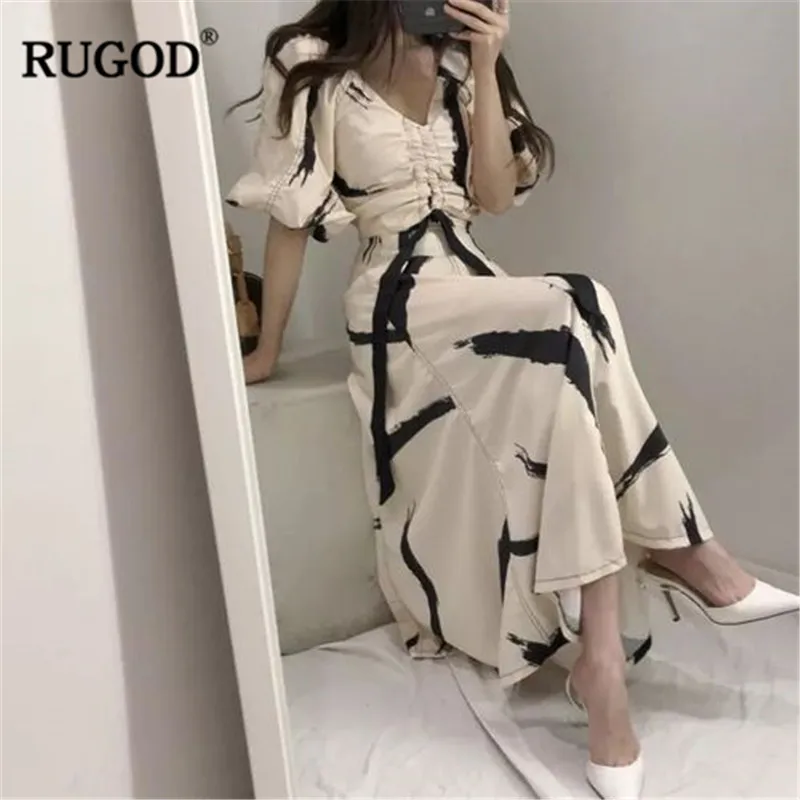 RUGOD, весеннее платье из двух частей, костюмы для женщин, v-образный вырез, рукав-фонарик, короткие блузки и эластичная высокая талия, длинный офисный женский костюм