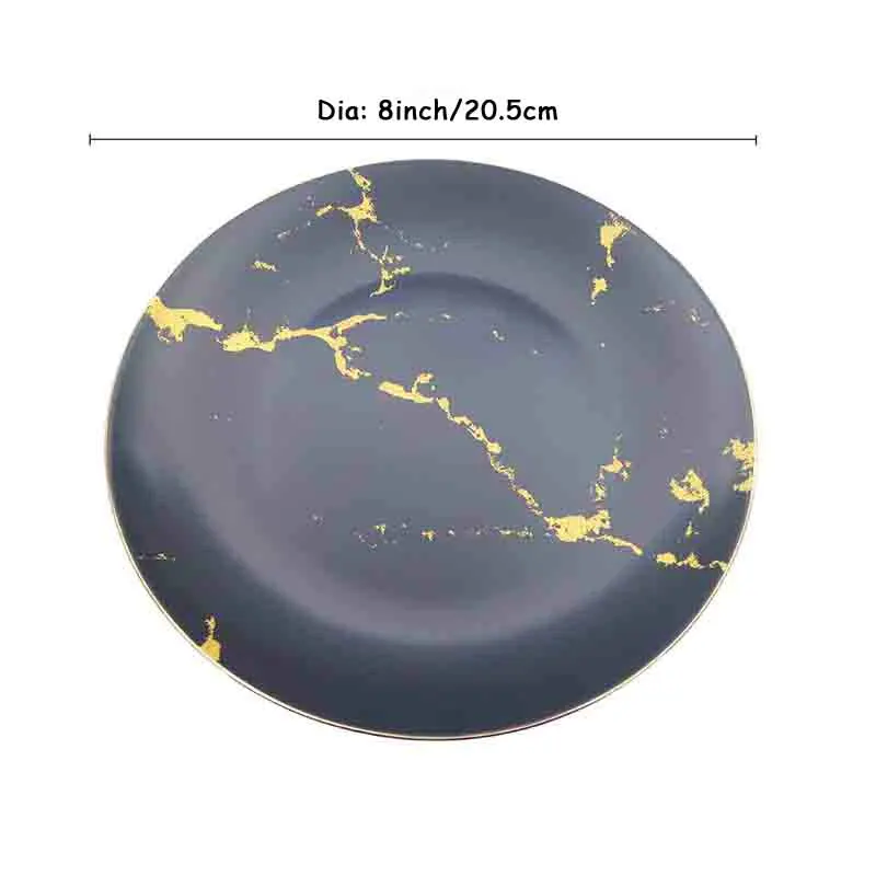 8inch-black Керамическая тарелка, золотое блюдо, мраморный поднос, набор обеденных тарелок, круглый поднос для стейка, Роскошная Посуда, круглый поднос для еды, Рождественская тарелка, 1 комплект - Цвет: 8inch-black