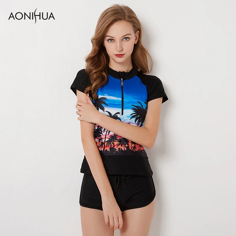 Новый женский купальник AONIHUA костюм для серфинга с коротким рукавом купальный