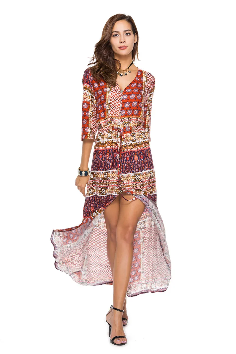 Boho длинное пляжное платье, летнее женское платье-туника на пуговицах, платье с разрезом спереди, купальный костюм, накидка, купальник, юбка, халат De Plage A52