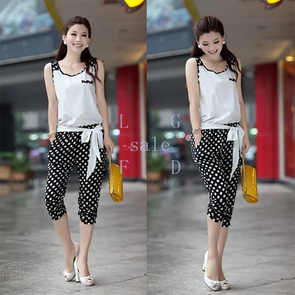 New Fashion Women Dot Pant Capri 3/4 Sleeveless Loose Jumpsuit Romper |