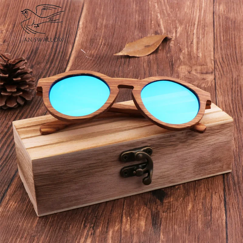 AN SWALLOWN Personality Creative Fire-Baked Color Glass Box Bag For Men And Women's Sunglasses Wooden Glass Box