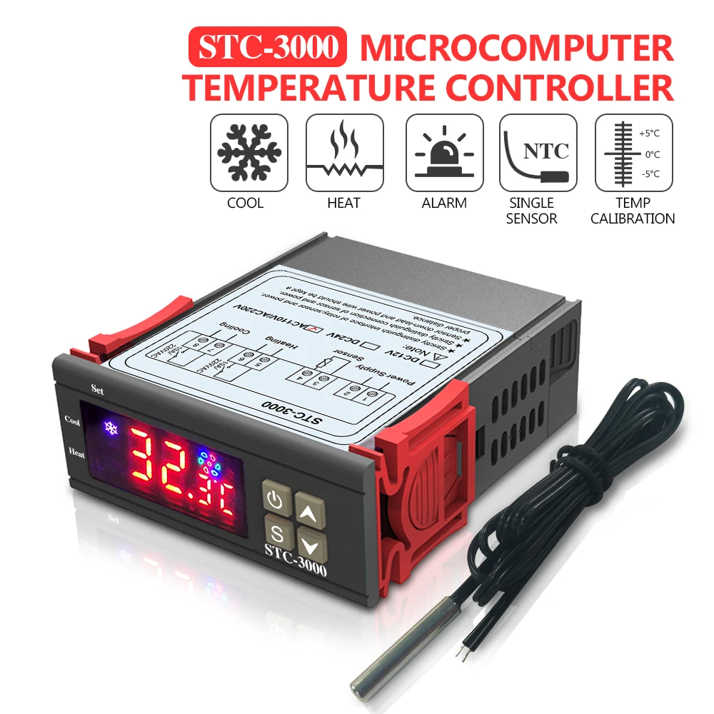 STC-1000 STC-3000 STC-3008 STC-3018 светодиодный цифровой Температура контроллер термостат терморегулятор инкубатор 12V 24V 110V 220V