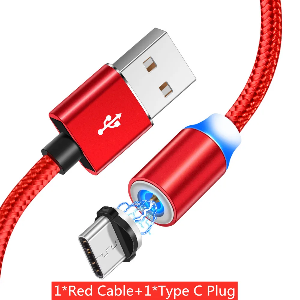Магнитный кабель ROMICHW 2.4A для быстрой зарядки USB Typ кабель для samsung S9 S10 Plus huawei P30 Pro Xiaomi mi8 mi9 магнитное зарядное устройство - Цвет: Red For Type C