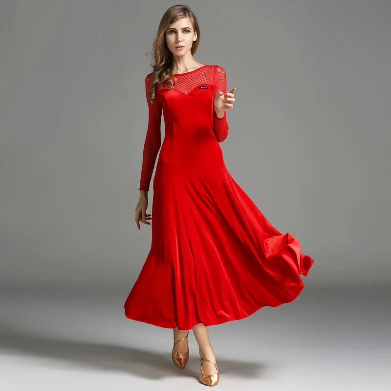 Черные бархатные платья с длинными рукавами для бальных танцев красное платье