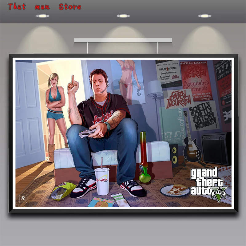 GTA 5 игровой плакат Grand Theft Auto V видео настенные художественные плакаты и печати для гостиной стены без рамы 42*30 см - Цвет: Светло-желтый