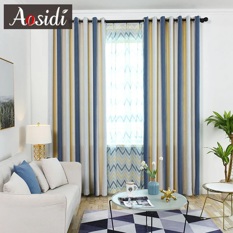 Современные Плотные затемняющие шторы AOSIDI в полоску для спальни окон цветные