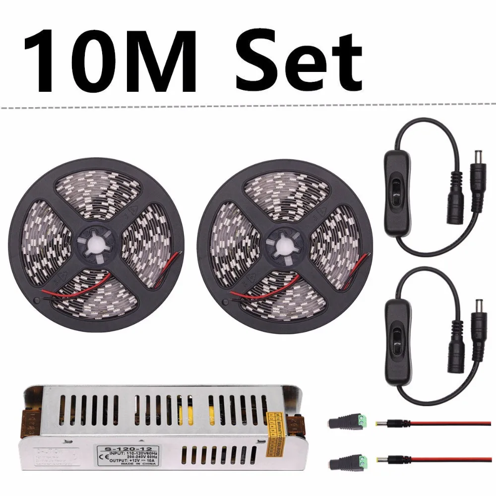 Светодиодные растительные лампы LED Grow Lights 30M 20M 15M 10M 5M DC 12V влагозащитные гибкие ленты для выращивания растений с переключателем питания, 60 светодиодов/м.