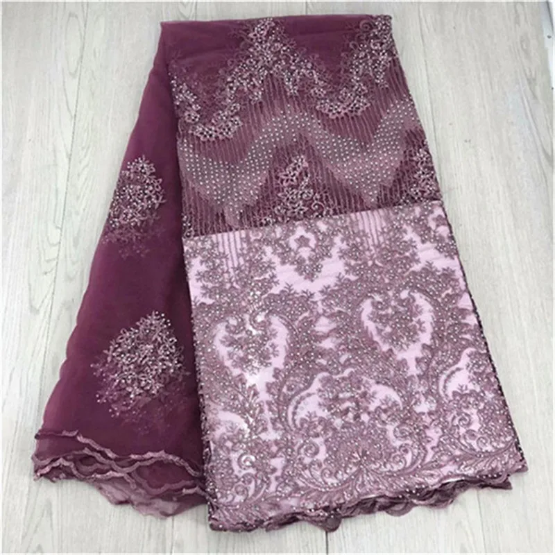 

2018 Red Gold Lace Fabric For Wedding Dress Lace, Stone beads Embroidery Nigerian Lace Fabric purple, green, white gold