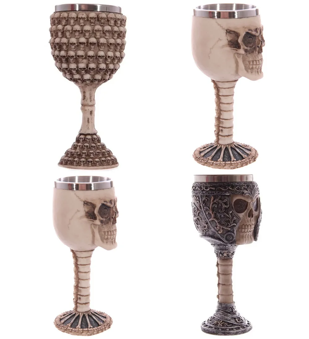 

Medieval Renaissance 3D Skeletal Skull Wine Goblet Bones Skull Armor Cup - drinking goblet Wine Chalice Resin