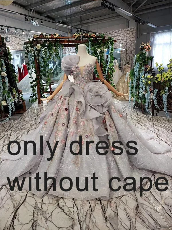 only dress HTL409 серое официальное вечернее платье бальное платье без бретелек аппликация Специальные вечерние платья с длинным мысом kleider damen abendkleid - Цвет: only dress