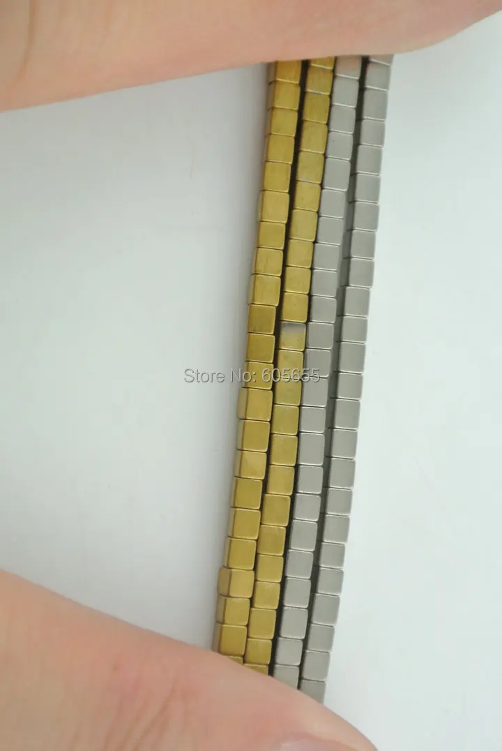 

Silvery and Gold color Plated 2mm Hematite Cube Loose Beads