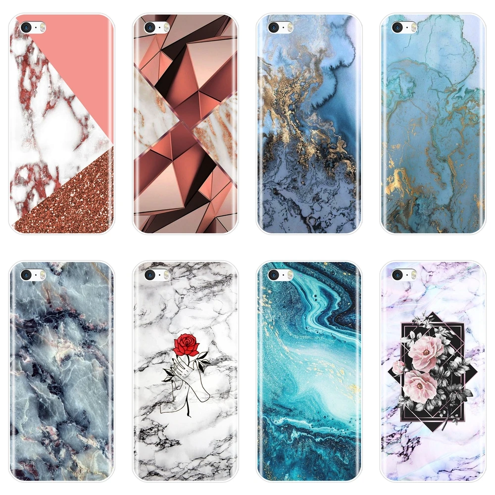 Роскошный Синий чехол для телефона с мраморным рисунком iPhone 5C 5S SE 5 S Мягкая