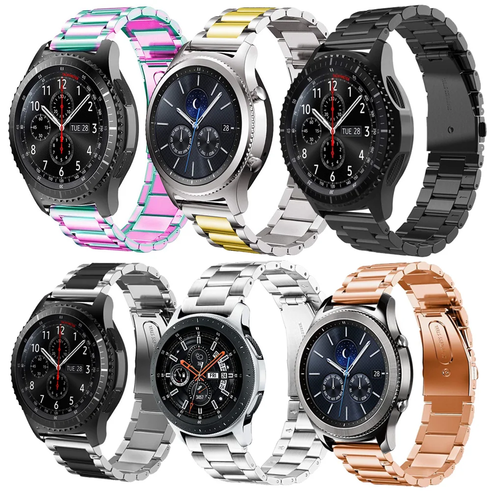Применение 22 мм для samsung Classic gear S3 band Galaxy 46 мм три бусины из нержавеющей стали металлический ремешок для часов с регулируемым инструментом