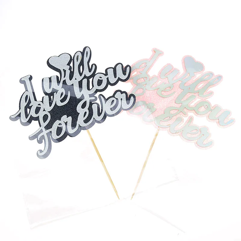 

Gillter cake topper Flags I will love you forever Happy Birthday Cake Toppers Kids Gift Wedding Baby Shower Party Baking DIY New