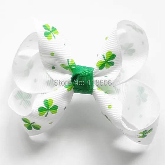 

80pcs/lot Green Clover St Patrick's Day Hair Bow Shamrock Clip Free Shipping