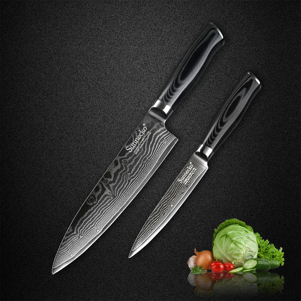Sunnecko японский VG10 Дамасская сталь 8 &quotChef 5&quot утилитарные ножи 2 шт. набор кухонных