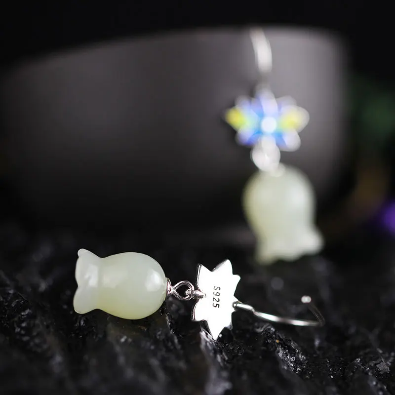 Женские серьги подвески из серебра 925 пробы с натуральным