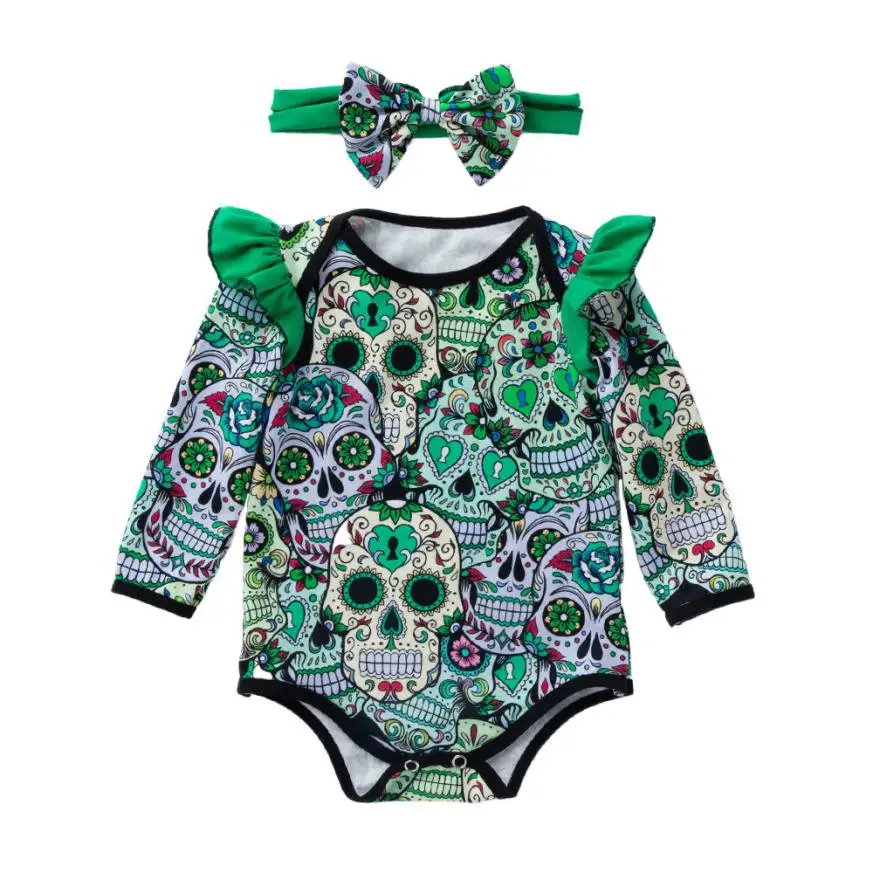 Baby Girl Boy Romper Clothes Long Sleeve Halloween Cartoon Skull Pumpkin Jumpsuit Warm Set 18Jul27 | Мать и ребенок
