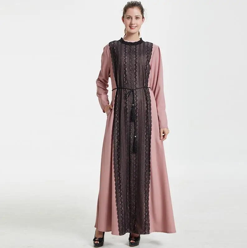 pink dress Летнее мусульманское платье-Абая Рамадана арабское исламское платье хиджаб Турция Восточный халат из марокена Tesettur Elbise кафтан платье из Дубая платья - Цвет: pink dress