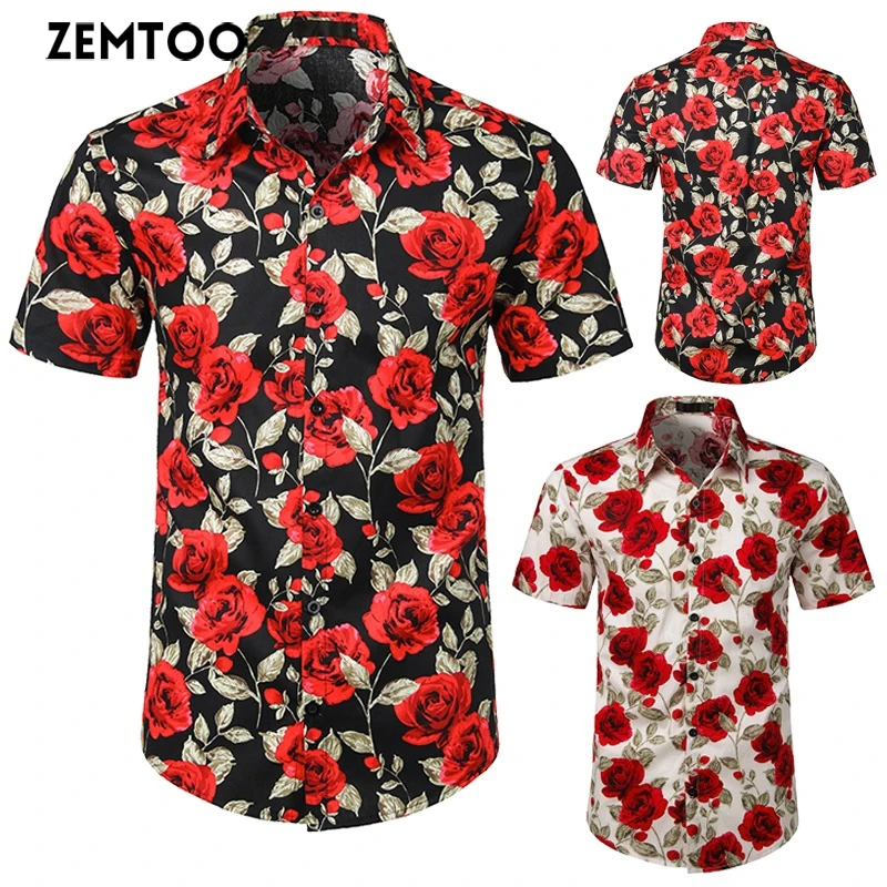 

Hawaii Short Sleeve Shirt Beach Flower Shirt Fashion Rose Shirt Large Size Short Sleeve Shirt