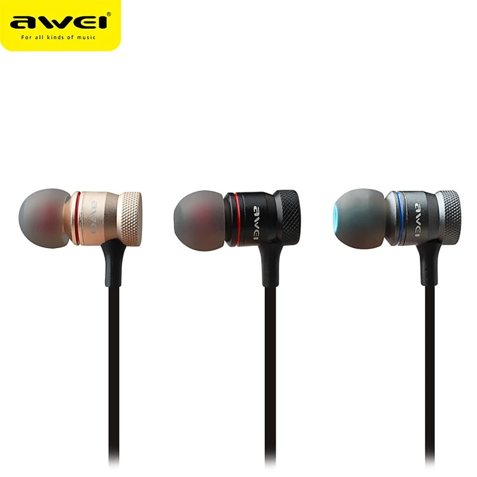 Original AWEI ES - 70TY 3.5MM Plug Stereo Music Deep Bass In-ear Earphones with Stainless Steel Sound 1.2m Cable | Электроника
