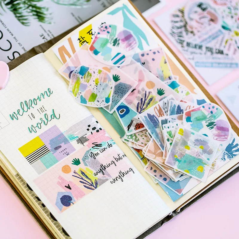 60 шт./пакет бумажная наклейка с винтажными буквами и геометрическим рисунком для