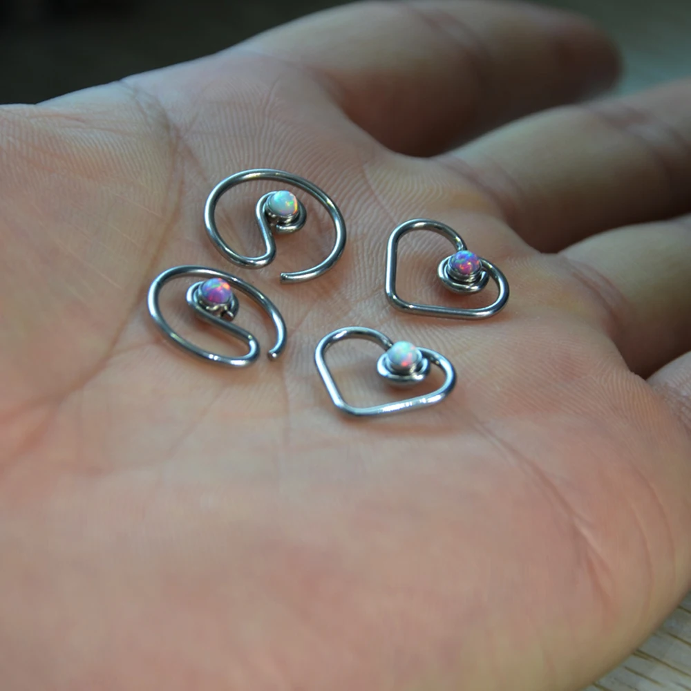 1 шт. опал CZ драгоценный камень Daith сердце круглое гибкое кольцо серьга для хряща