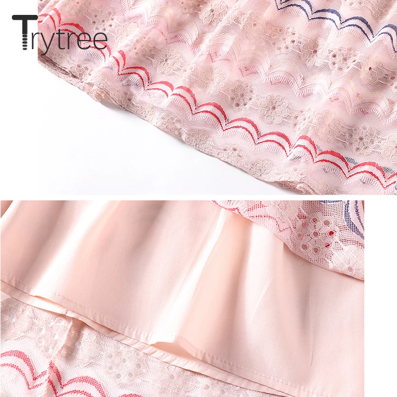 Женское кружевное платье в полоску Trytree повседневное розовое трапециевидной