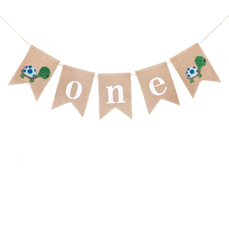 1pc/pack One year old cute fox raccoon birthday flag child party decoration linen swallowtail decor | Дом и сад